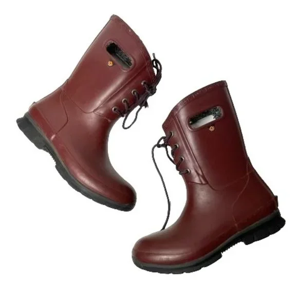 Bogs Women's Burgundy Red Amanda II Lace Insulated Waterproof Rain Boots Size 7 - Picture 1 of 9